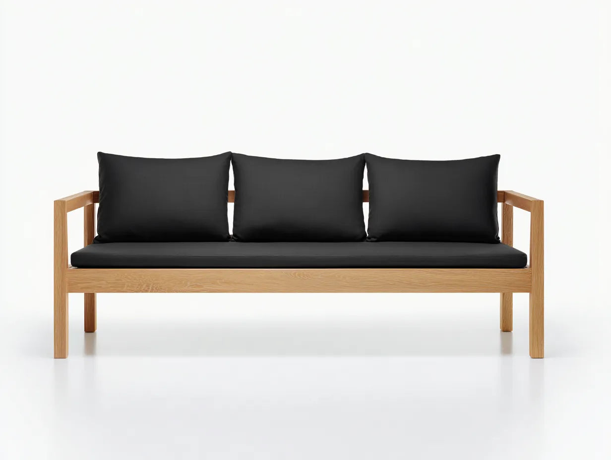3-Sitzer-Sofa Holzrahmen 212x78x76 cm - Natur und Schwarz - für Garten und Terrasse