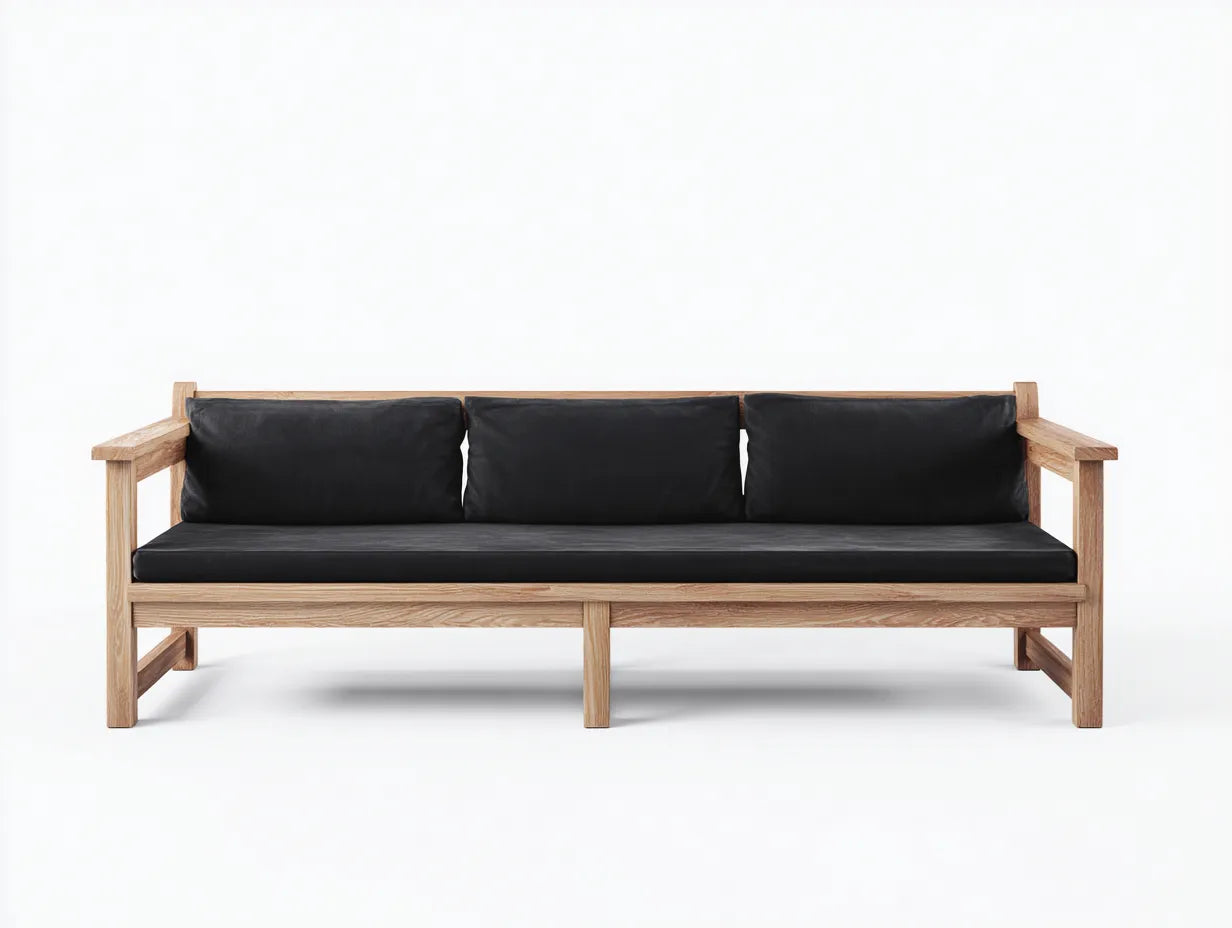 3-Sitzer-Sofa Holzrahmen 218x82x74 cm - Natur und Schwarz - niedriges Design für Garten