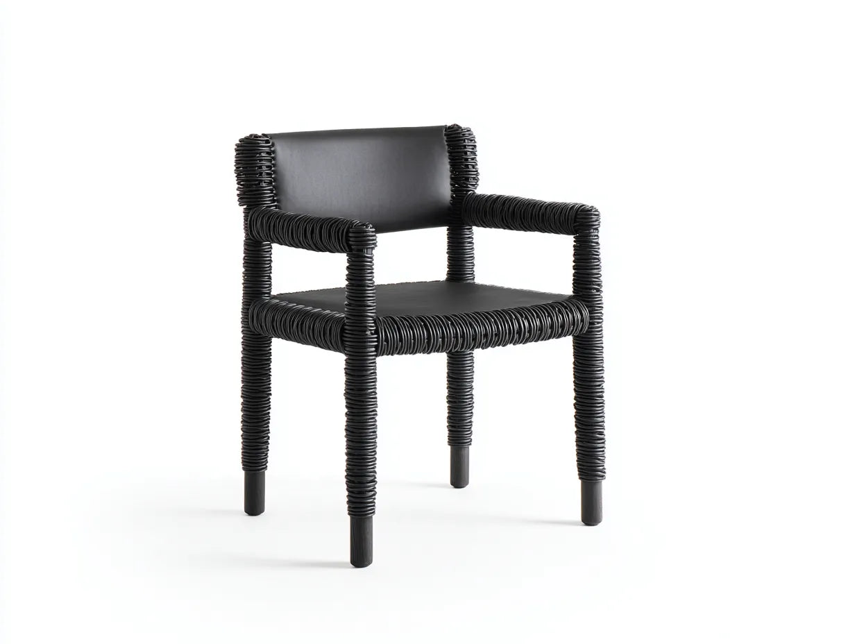 Esszimmerstuhl Seilgeflecht 56x55x82 cm - Schwarz - Polstersitz und Armlehnen für Esszimmer