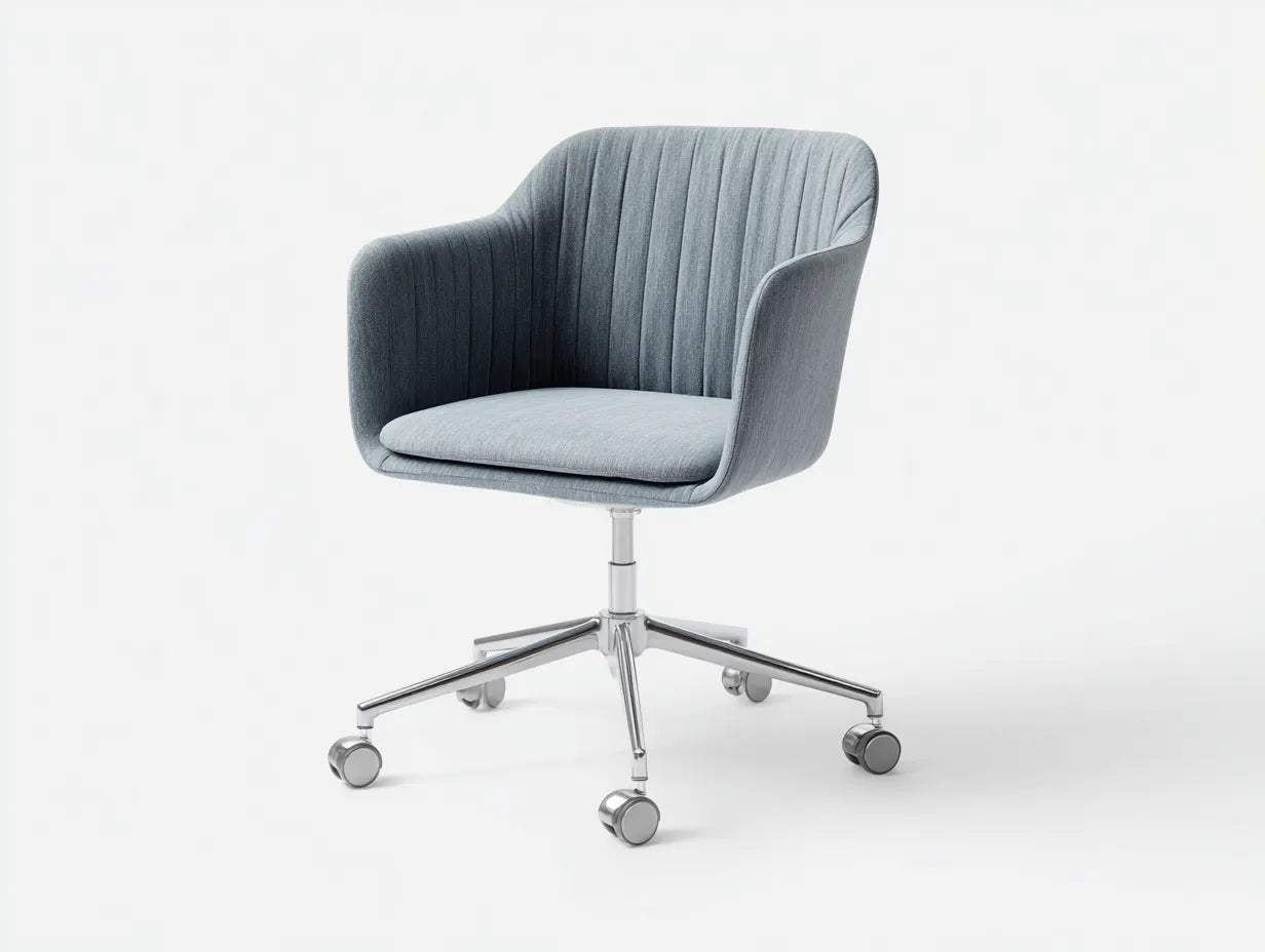 Bürostuhl mit geripptem Stoffbezug 63x65x92 cm - Graublau und Chrom - Schalensitz mit Rollen für Büro