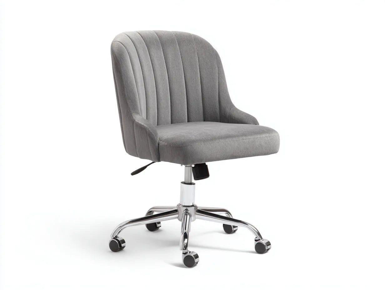 Bürostuhl mit graublauem Stoffbezug 63x65x93 cm - Graublau und Chrom - gerippte Sitzschale für Büro