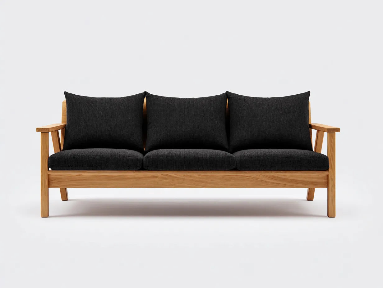 3-Sitzer-Sofa Holzrahmen 216x82x78 cm - Natur und Schwarz - modern für den Außenbereich