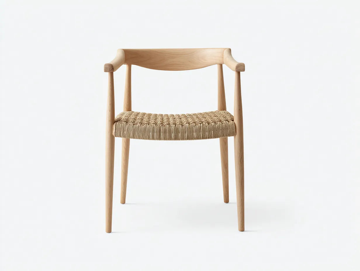 Esszimmerstuhl Holz 57x54x77 cm - Natur und Beige - Armlehnen und Seilgeflecht für Esszimmer