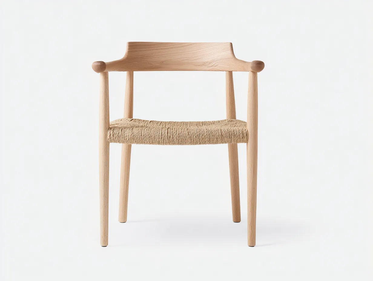 Esszimmerstuhl Holz 56x55x78 cm - Natur und Beige - Armlehnen und Kordelsitz für Esszimmer