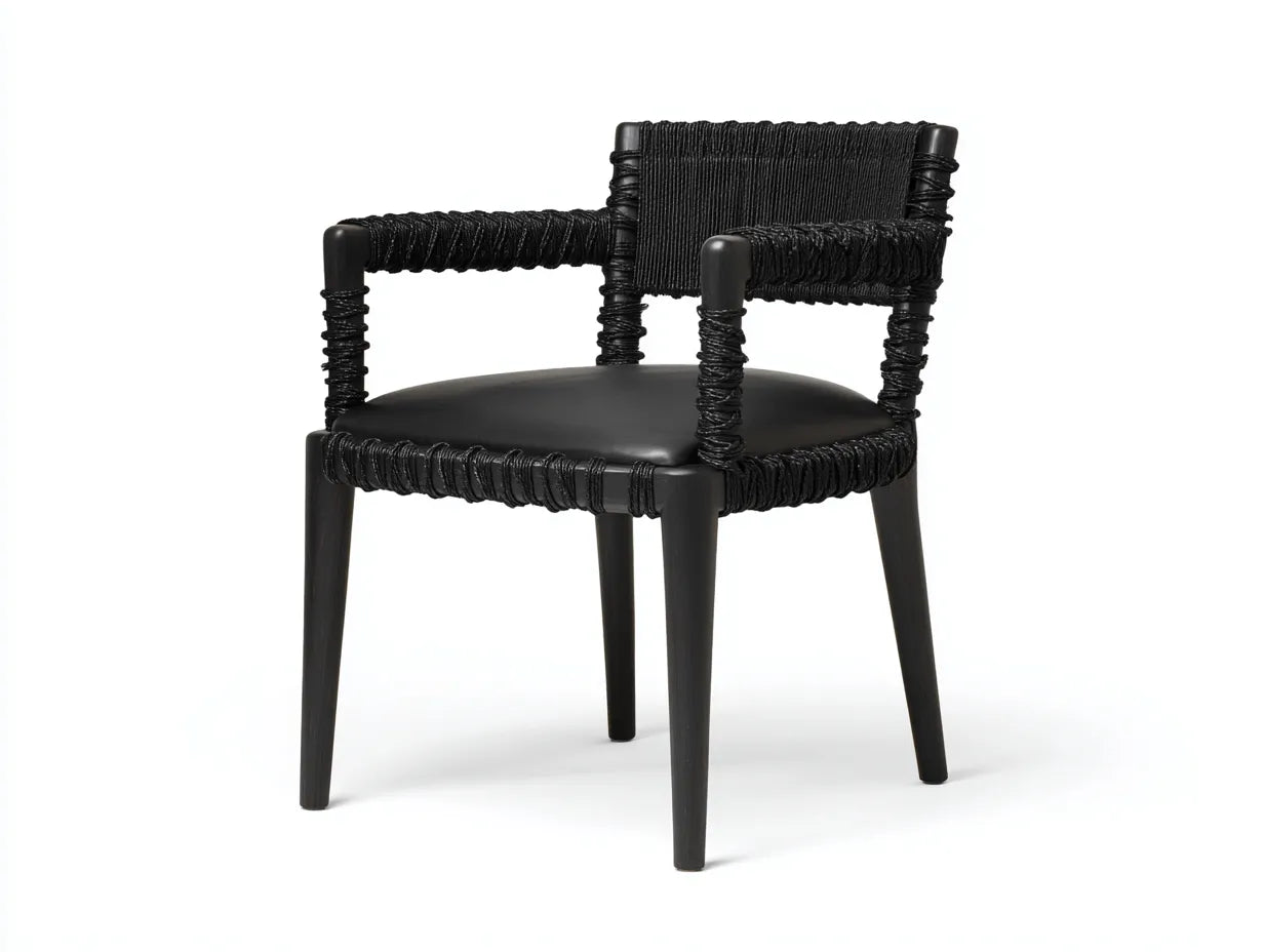 Esszimmerstuhl Seilgeflecht 58x57x80 cm - Schwarz - runde Armlehnen für Esszimmer