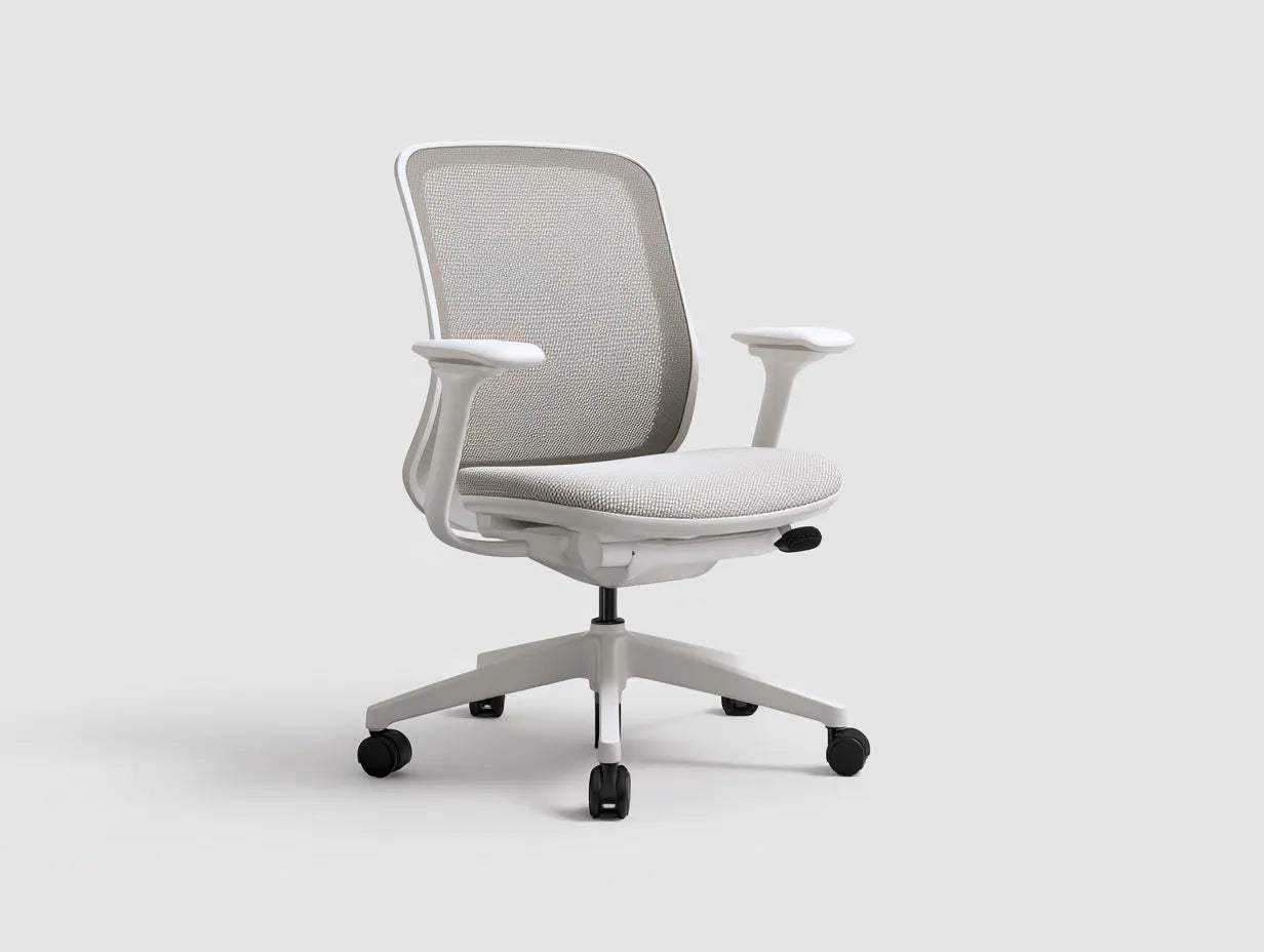 Bürostuhl mit Netzlehne und Chromfuß 62x64x101 cm - Weiß und Grau und Chrom - drehbar für Büro