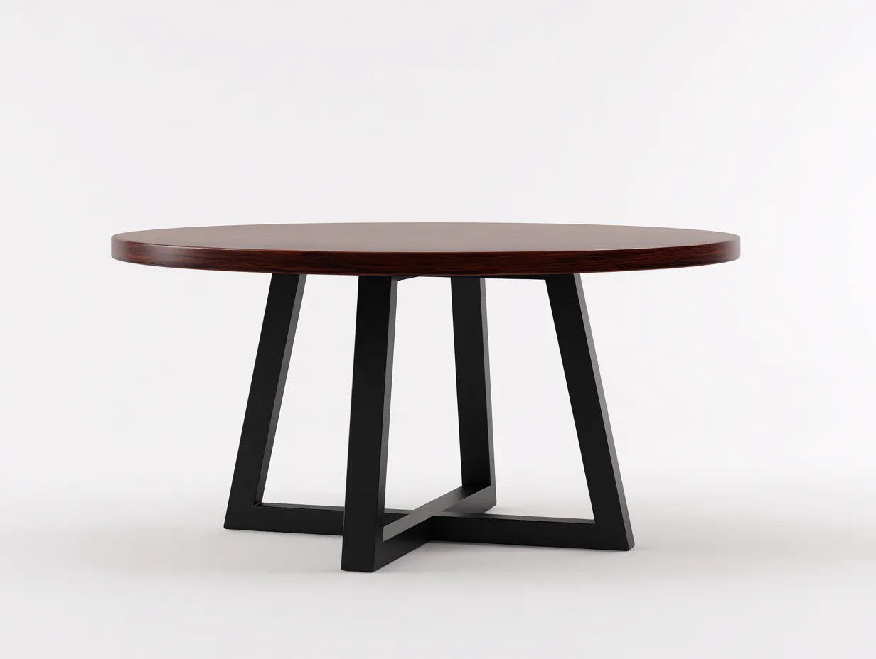Esstisch Holz und Metall 118x118x75 cm - walnussbraun und schwarz - runde Platte für Esszimmer