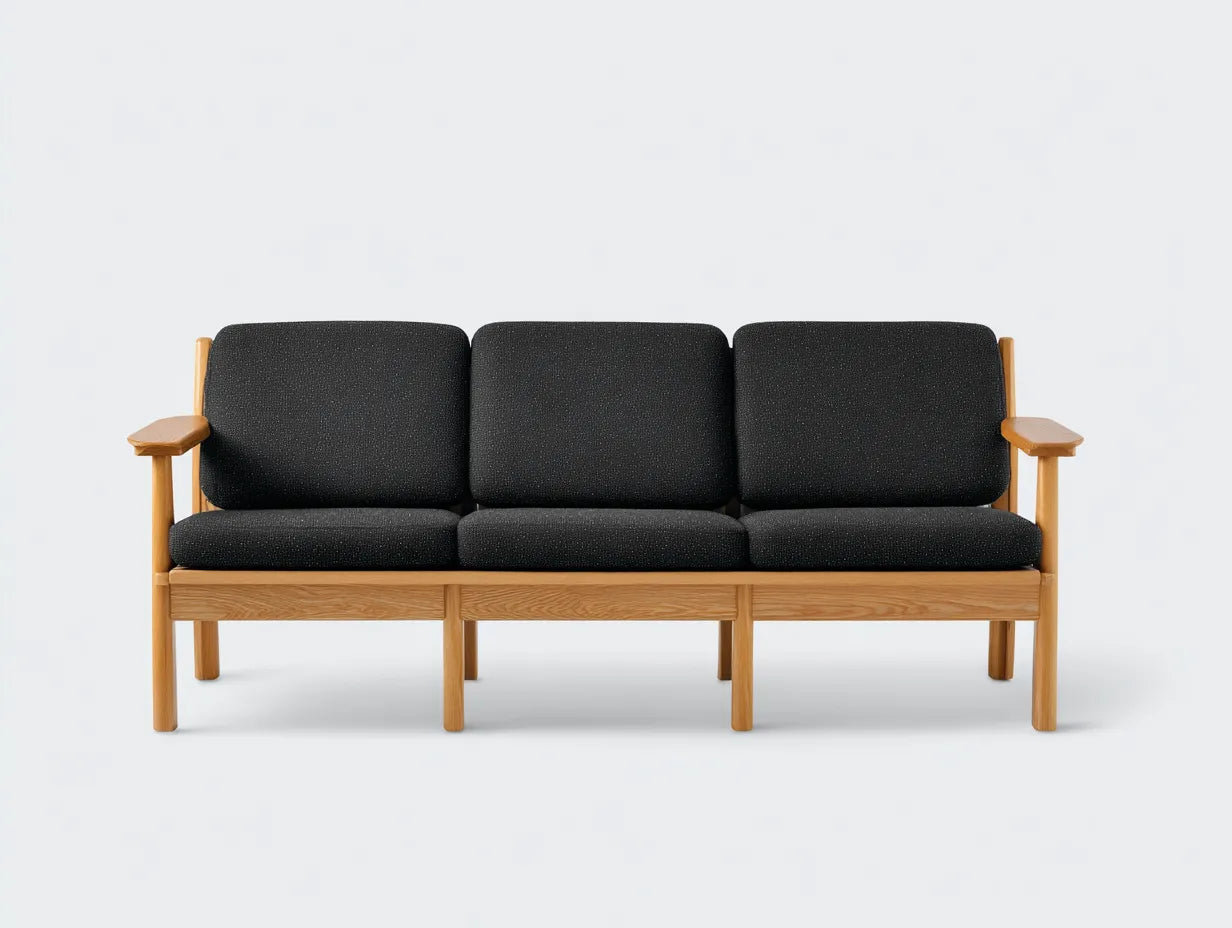 3-Sitzer-Sofa Holzrahmen 214x81x78 cm - Natur und Schwarz - gepolstert für Terrasse