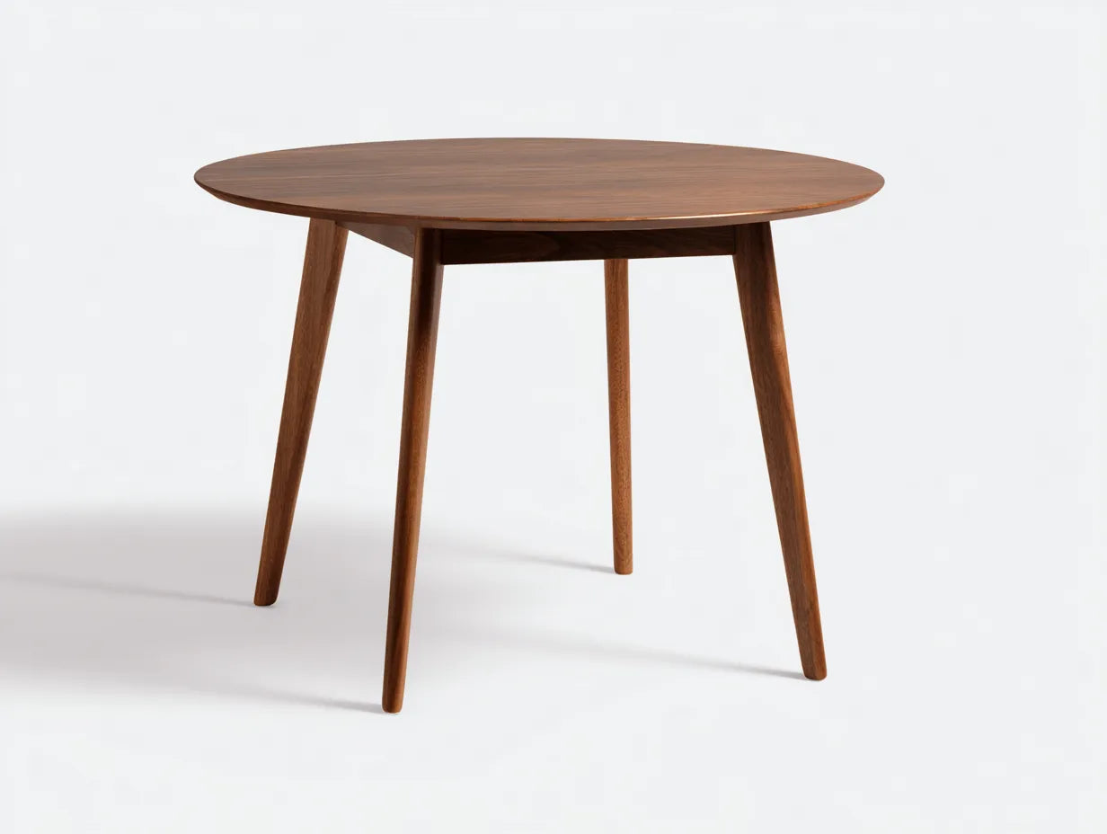 Esstisch Holz 125x125x76 cm - walnussbraun - rund im Mid-Century-Stil für Esszimmer