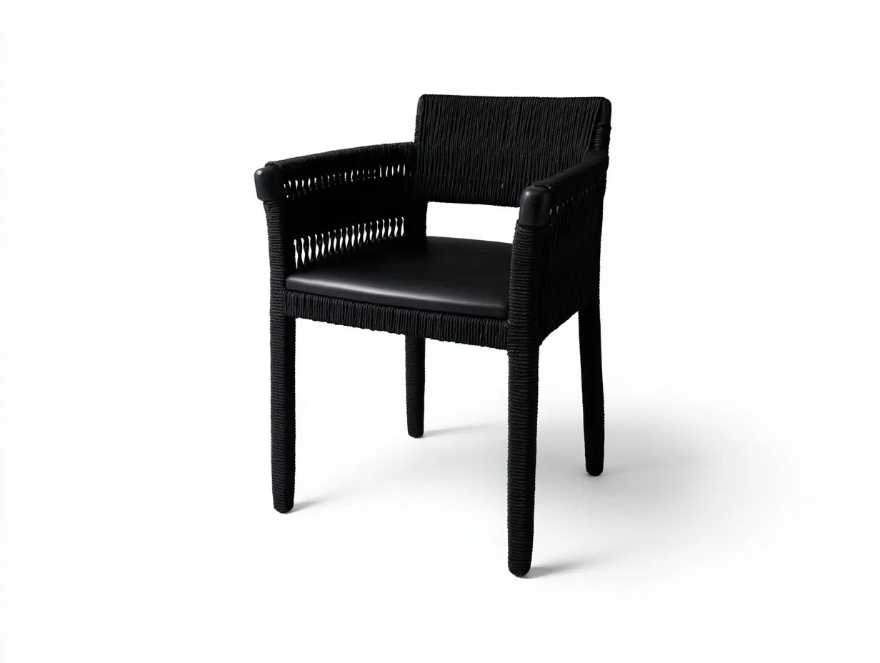 Esszimmerstuhl Seilgeflecht 57x56x81 cm - Schwarz - Armlehnen für Esszimmer