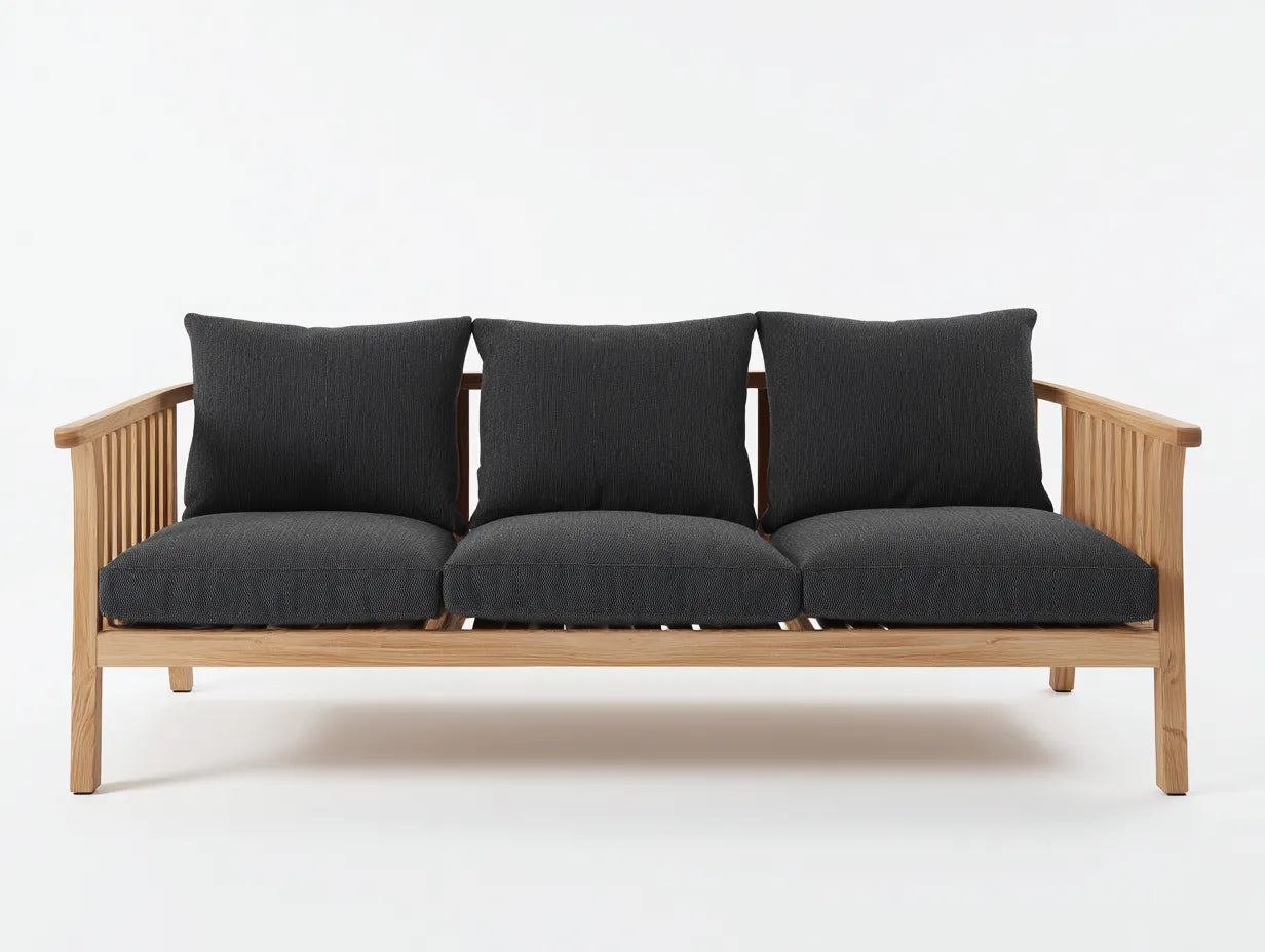 3-Sitzer-Sofa Holzrahmen 216x84x76 cm - Natur und Anthrazit - Seitenstreben für Außenbereich